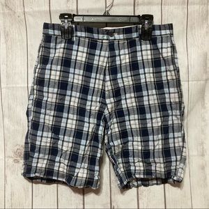 Chaps Plaid Shorts Mens 34 Blue White Yellow